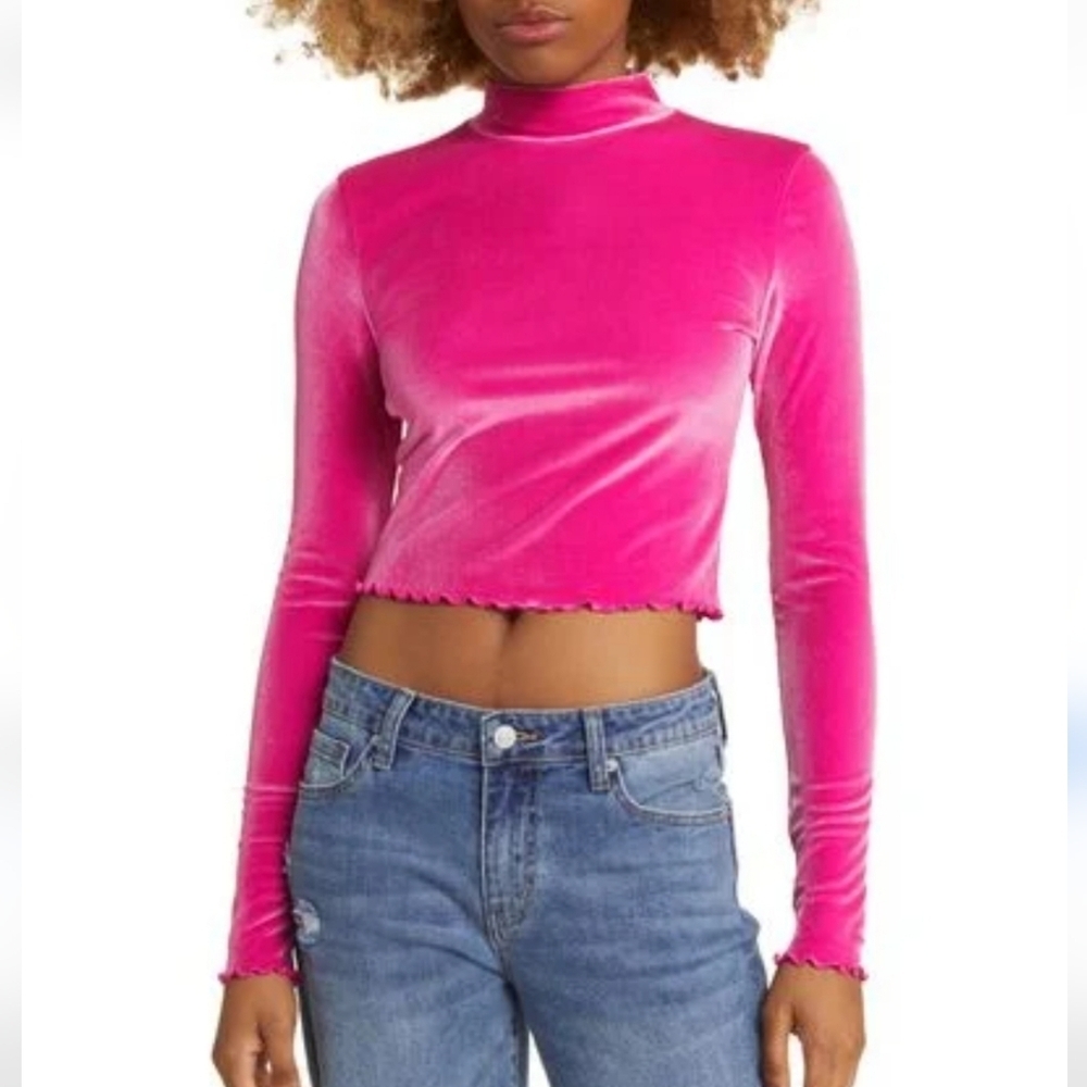 NWT BP Velour Long Sleeve Barbiecore Cropped Top Size Large